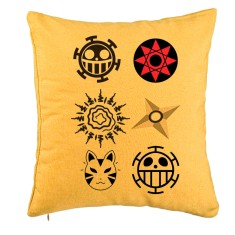 Perna Decorativa cu Naruto symbols, 40x40 cm, Galben, Husa Detasabila, Burduf foto