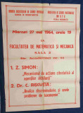 Uniunea Societatilor de stiinte medicale Afis RPR anul 1964 dimensiun 69 x 50 cm
