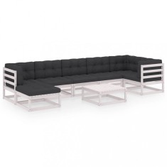 Set mobilier de gradina cu perne, 8 piese, lemn masiv de pin
