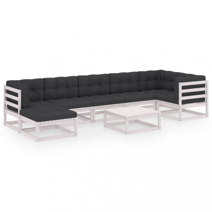 Set mobilier de gradina cu perne, 8 piese, lemn masiv de pin