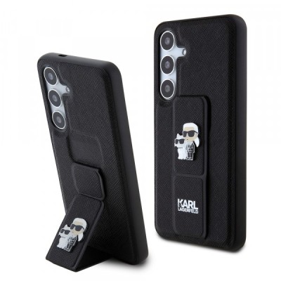 Husa MagSafe pentru Samsung Galaxy S24 S921, Karl Lagerfeld, Saffiano Gripstand Karl &amp;amp; Choupette, Neagra foto
