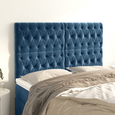 vidaXL Tăblii de pat, 4 buc, albastru &amp;icirc;nchis, 80x7x78/88 cm, catifea foto