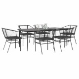 Gossi set de sufragerie de gradina 7 piese neagra sticla polirattan
