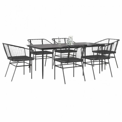 Gossi set de sufragerie de gradina 7 piese neagra sticla polirattan foto