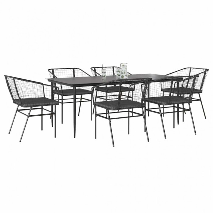 Gossi set de sufragerie de gradina 7 piese neagra sticla polirattan