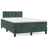 VidaXL Pat cu arcuri, saltea și LED, verde &icirc;nchis, 120x190 cm, catifea 3270180