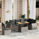 vidaXL Set canapele de grădină, 7 piese, cu perne, gri, poliratan 3272222