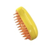 Perie pentru caini si pisici, pentru indepartarea si igienizarea parului, incarcare USB, cu recipient pentru apa, cu peri din silicon moale, galben