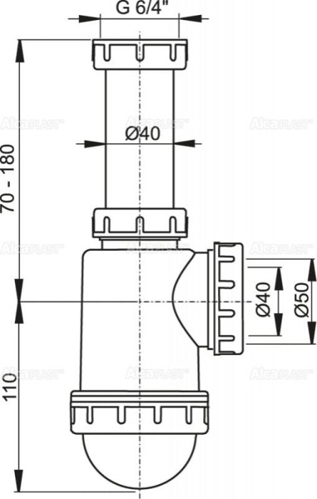 Sifon chiuvetă cu piuliţă 6/4&rdquo;, A443-DN50/40 Sifon chiuvetă cu piuliţă 6/4&rdquo;
