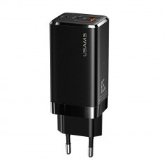 Incarcator Retea USAMS US-CC110, 65W, Gallium Nitride, 2xUSB-C, 1xUSB-A, Standard PPS&amp;amp;PD 3.0, Negru foto