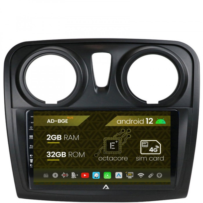 Navigatie Dacia Logan Sandero, Android 12, E-Octacore 2GB RAM + 32GB ROM, 9 Inch - AD-BGE9002+AD-BGRKIT376