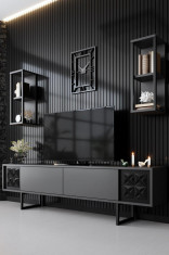 Comoda TV Black Line TV Stand Stylish, Gri, 180 x 48 x 30 cm foto