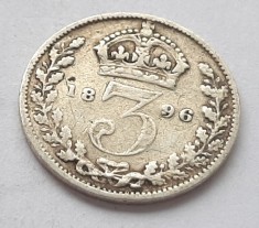 71. Moneda Marea Britanie 3 pence 1896 (Victoria Old Head) - Argint foto