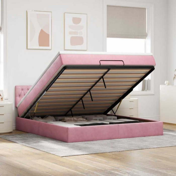 vidaXL Cadru de pat otoman cu saltea roz 160x200cm catifea 3312709