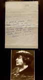 Elena Văcărescu - scrisoare autografă semnată cu fotografie
