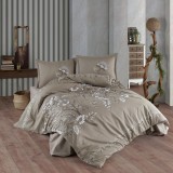 Cumpara ieftin Lenjerie pat dublu,bumbac ranforce,4 piese,bej cu pomi,MohanaV2-A1289