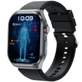 Ceas Smartwatch ZYTEQ&reg;️ ET585, apel Bluetooth, ecran AMOLED 2.04&quot;, ECG, HRV, glucometru, analiza bioelectrica, monitorizare tensiune, oxigen, negru