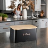 Cutie neagra pentru paine, metalica, cu capac din bambus, 35&times;23&times;18cm, Kinghoff