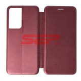 Husa Flip Cover Samsung Galaxy S21 Ultra, Protectie Completa, Piele Ecologica, Tip Carte, Bordo/Wine