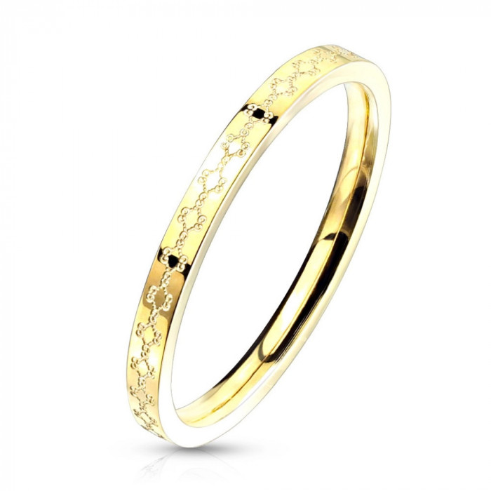 Inel din oțel de nuanță aurie - design filigranat, brațe &icirc;ngustate, 2 mm - Marime inel: 49