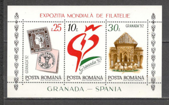 Romania.1992 Expoaitia filatelica GRANADA-Bl. DR.569