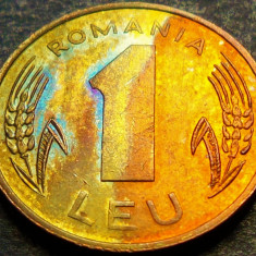 Moneda 1 LEU - ROMANIA, anul 1993 *cod 1117 C = patina curcubeu