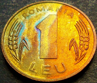 Moneda 1 LEU - ROMANIA, anul 1993 *cod 1117 C = patina curcubeu foto