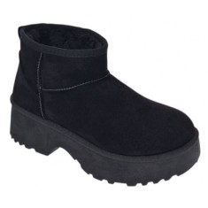 Cizme dama scurte din piele ecologica tip velur imblanite Urban Next Step A89BLACK