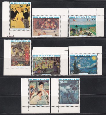 Rwanda 1980 -Picturi impresioniste franceze-Degas, Gauguin,Serie+Bloc,4 Poze,MNH foto