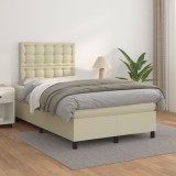 vidaXL Pat box spring cu saltea, crem, 120x200 cm, piele ecologică 3142835