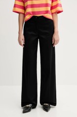 Sisley pantaloni culoarea negru, lat, high waist, 4ED4LE03G