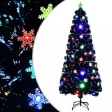vidaXL Brad Crăciun cu LED fulgi de zăpadă, negru 210 cm fibră optică