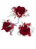 Set 3 Flori de piept personalizabile, Cocarde, Trandafiri criogenati mari rosii si Plante naturale uscate, Eventissimi&reg;