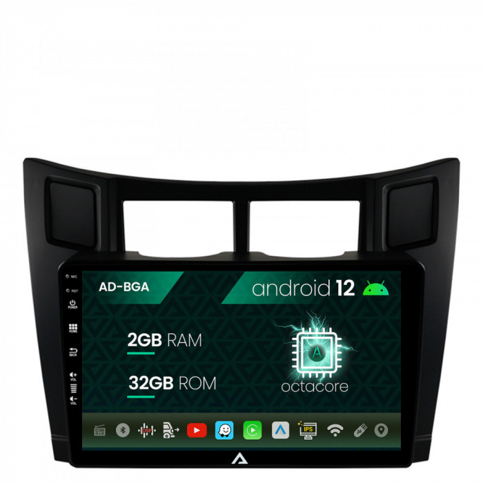 Navigatie Toyota Yaris (2005-2012), Android 12, A-Octacore 2GB RAM + 32GB ROM, 9 Inch - AD-BGA9002+AD-BGRKIT103