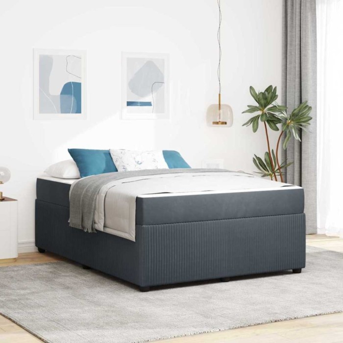 vidaXL Cadru de pat cu saltea Gri &icirc;nchis 140 x 200 cm Catifea