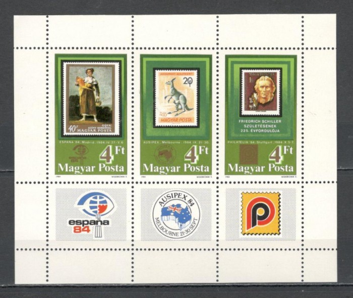 Ungaria.1984 Expozitii filatelice internationale-Bl. XU.321