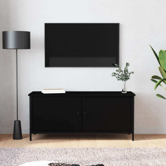 vidaXL Comodă TV cu uși, negru, 102x35x45 cm, lemn prelucrat