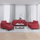 vidaXL Set de canapele cu perne, 4 piese, roșu vin, piele ecologică