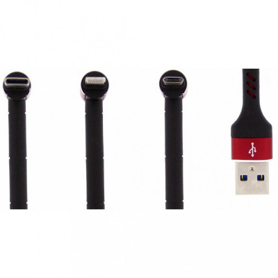 Cablu Cablu 3in1 USB to Lightining, Type-C, Micro-USB Rosu foto