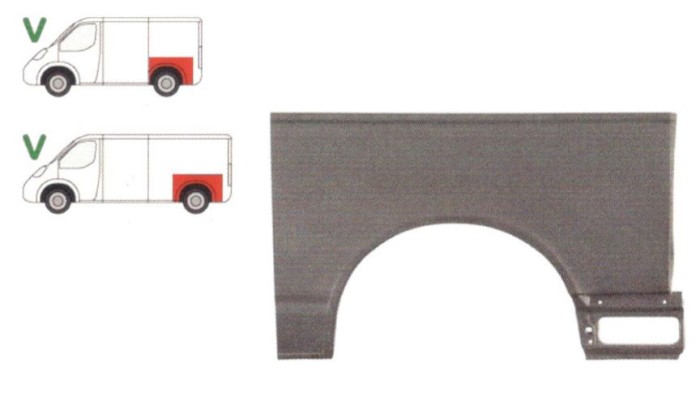 Segment reparatie aripa VW Transporter/Multivan (T5) 04.2003-10.2009/10.2009-; spate, stanga, inalt, 7E1809843A, 7H1809843A