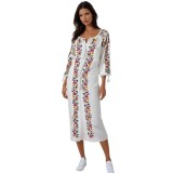 Rochie traditionala dama R25 alb/galben , marimea S