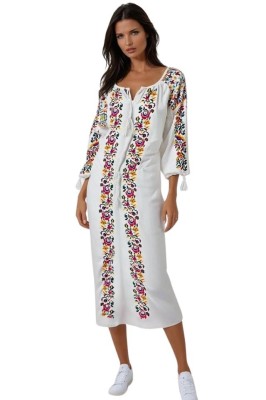 Rochie traditionala dama R25 alb/galben , marimea L foto