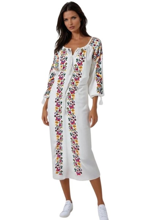 Rochie traditionala dama R25 alb/galben , marimea L