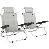 Set Outsunny 2 Șezlonguri Pliabile și Reclinabile pe 4 Poziții cu Suport pentru Cap, din Aluminiu, 62x61x80 cm, Gri | Aosom Romania