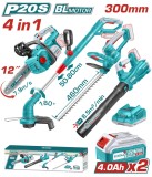 TOTAL - KIT COMBO 20V -4.0Ah - DRUJBA. TRIMMER PENTRU GARD VIU, SUFLANTA, TRIMMER DE TUNS IARBA (INC PowerTool TopQuality