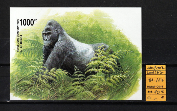 Congo, 2002 | Specii protejate - Gorila - Animale, Natură | NDT Rar! - MNH | aph