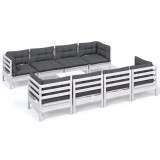 Set mobilier de gradina cu perne, 9 piese, lemn masiv de pin