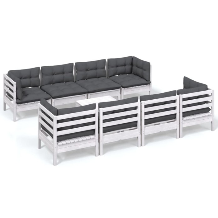 Set mobilier de gradina cu perne, 9 piese, lemn masiv de pin