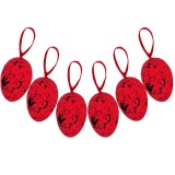 Ouă decorative de Paște, roșii cu detalii negre, 6 cm, set de 6 bucăți, CMCLASS