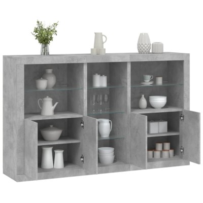 vidaXL Servantă cu lumini LED, gri beton, 162x37x100 cm foto